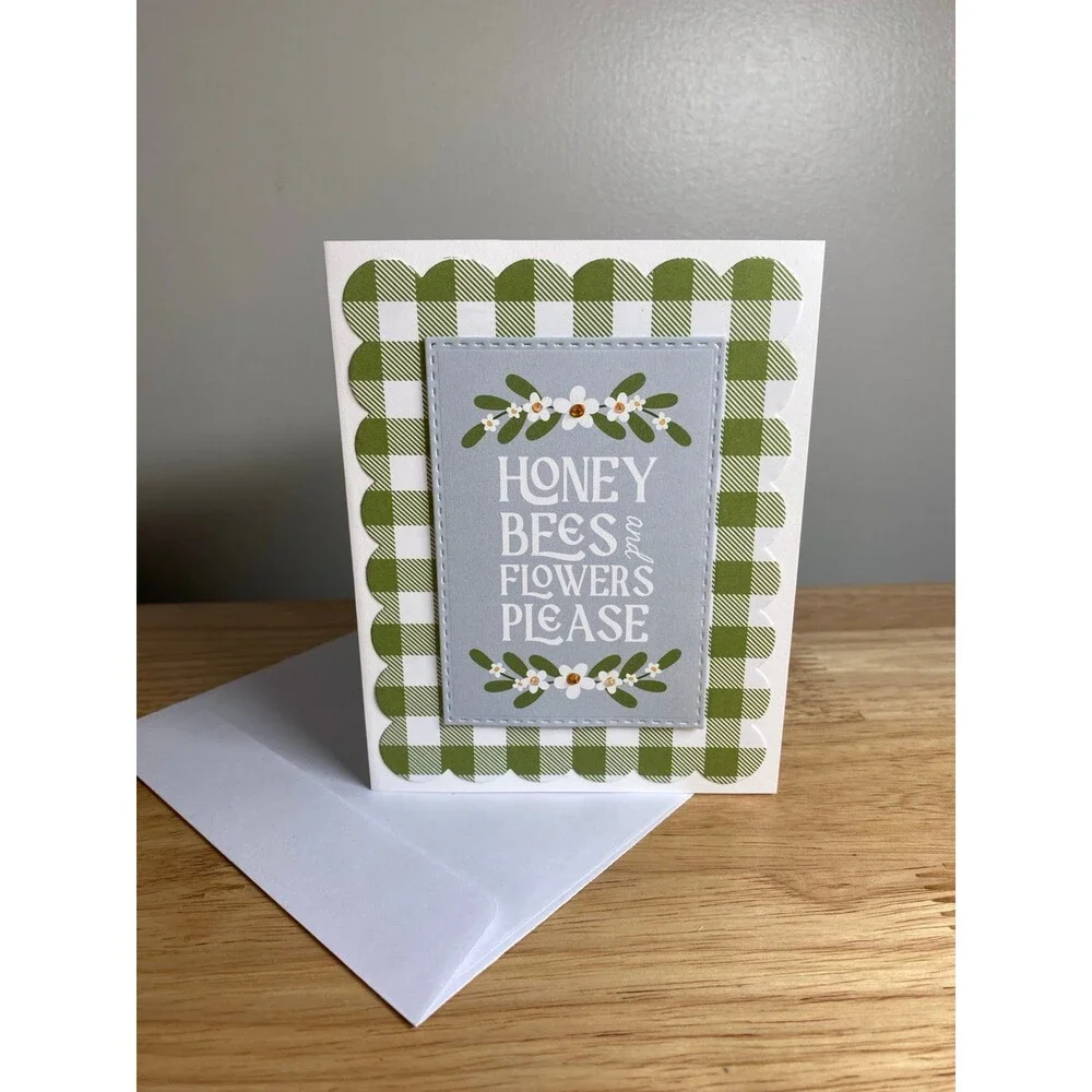 Bee & Flowers Greeting Card – Handmade A2 Card – All Occasion Blank Card